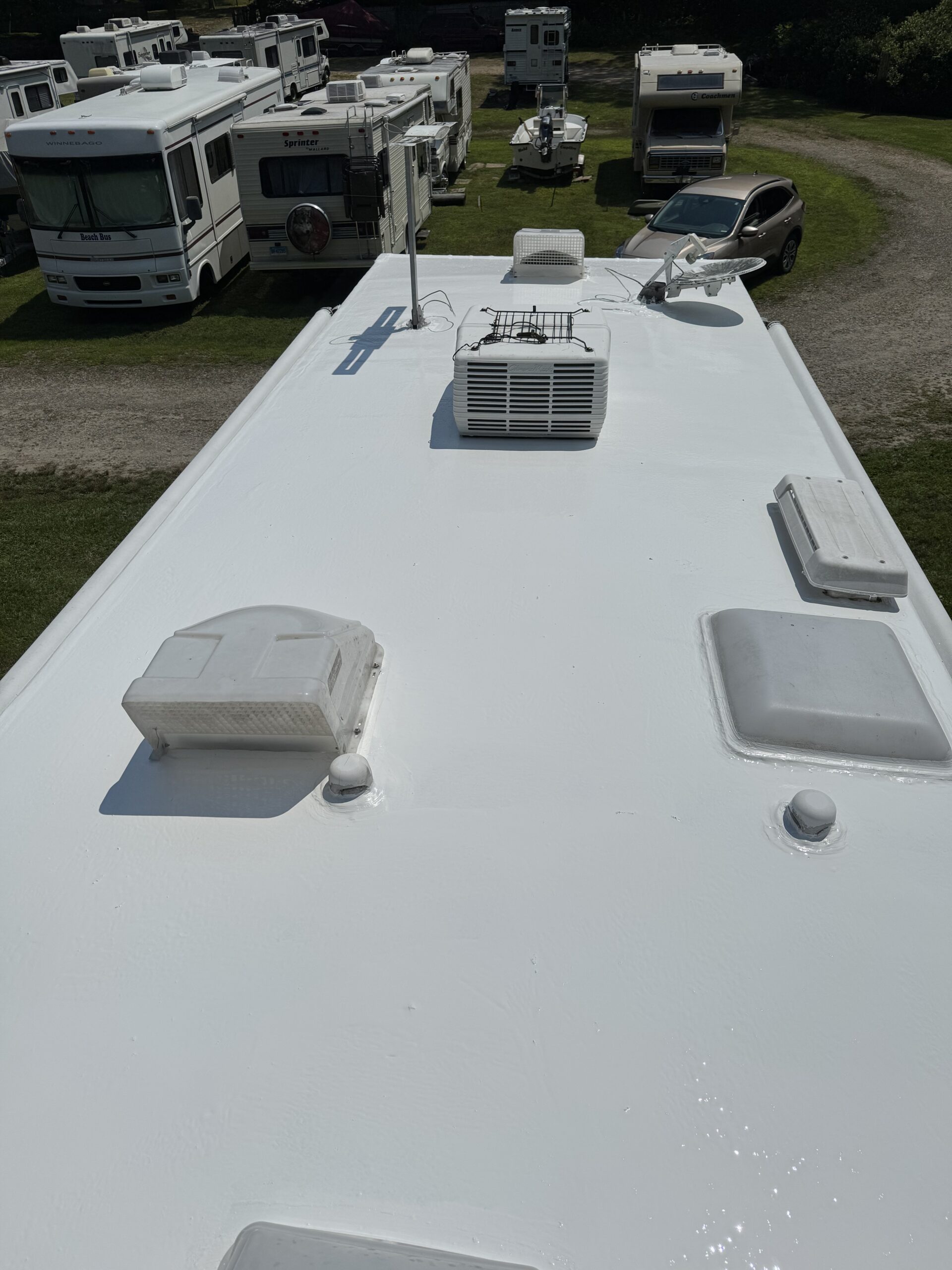 RV roof after one-time silicone coating by Kevin's Detailing